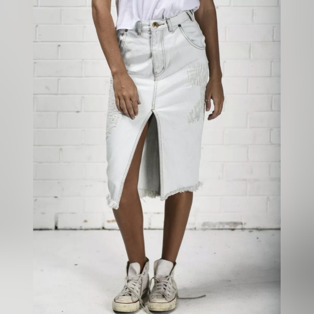 Free People One Teaspoon Distressed Midi Cadillac Skirt NWOT